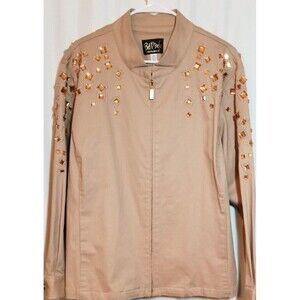 Bob Mackie Jacket Wearable Art Women's Gemstone & Embroidered  Zipper Size 2X